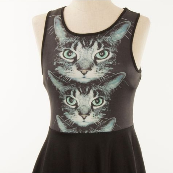 Black Cat Print Sleeveless Dress Size Small - Picture 1 of 6